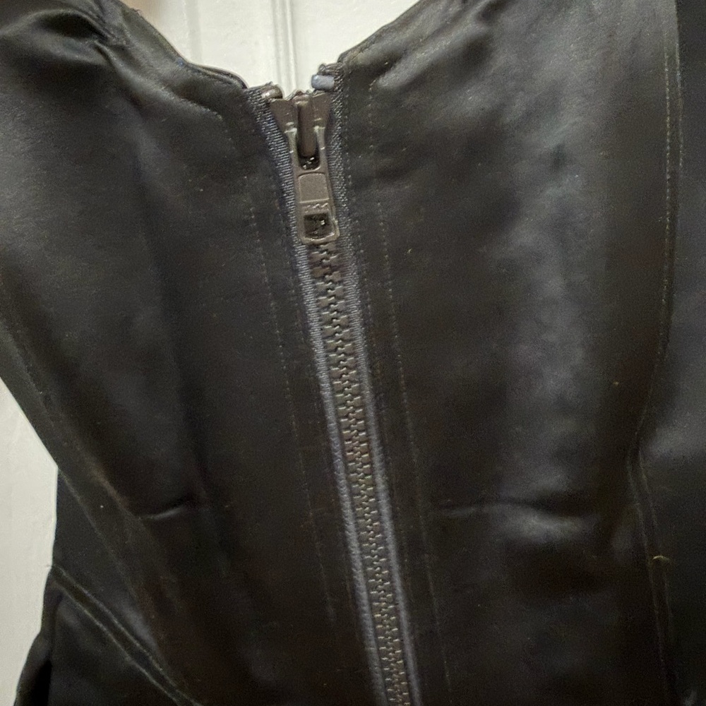 VINTAGE DKNY Black 100% Silk Zip-Front Corset Style Pleated A-Line Dress - Picture 2 of 7